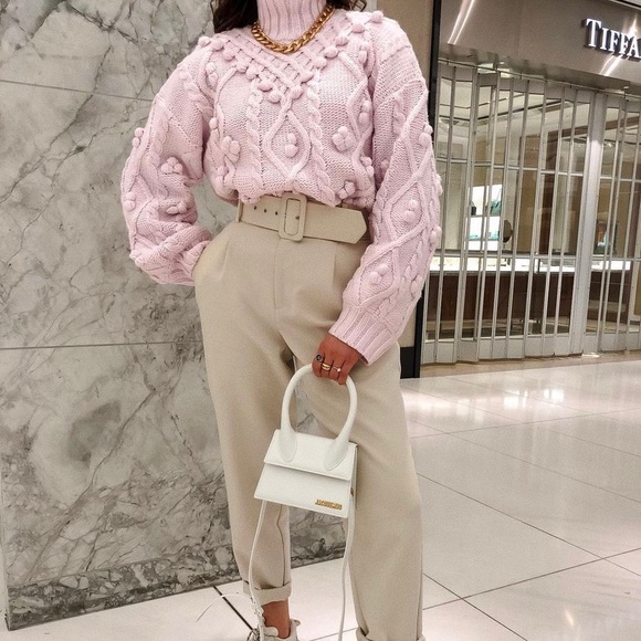 Zara chunky cable knit turtleneck sweater pink - Picture 2 of 6